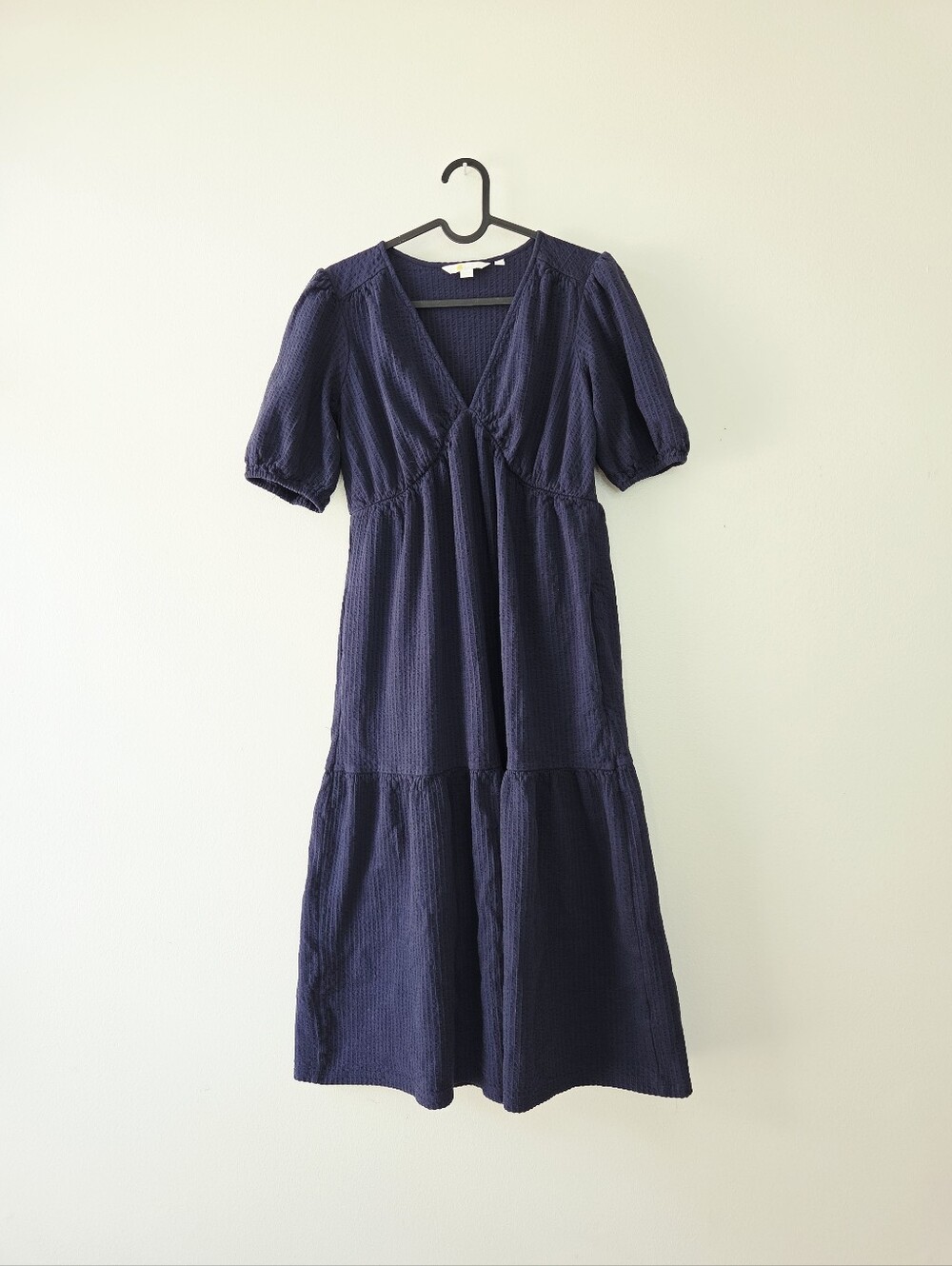 Boden Jersey Seersucker Midi Dress Navy Size 2 - Picture 2 of 6